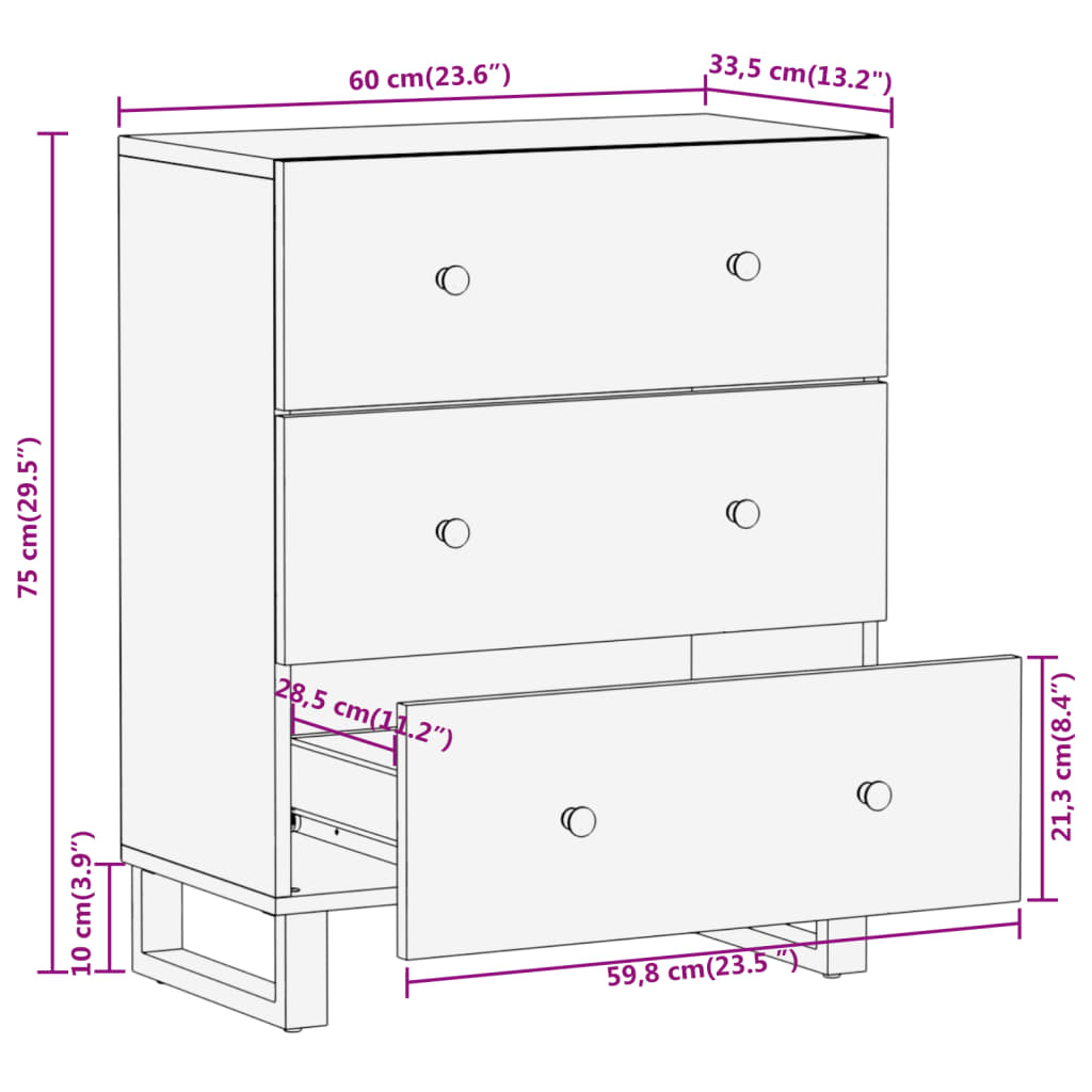 Armoire latérale marron et noir 60x33,5x75 cm bois de manguier