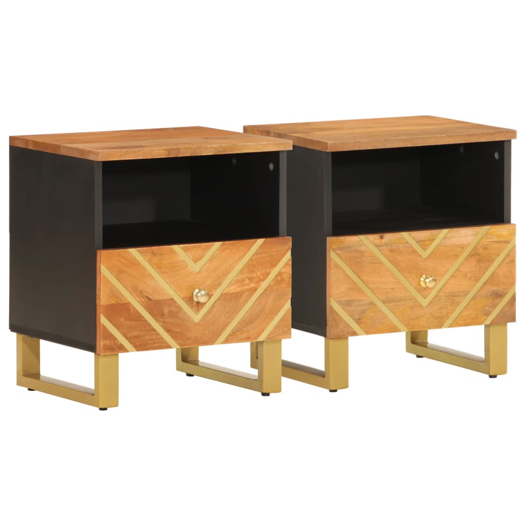 Tables de chevet 2 pcs marron et noir bois de manguier solide