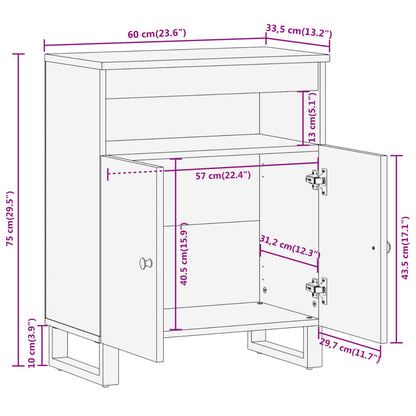 Armoire latérale marron et noir 60x33,5x75 cm bois de manguier