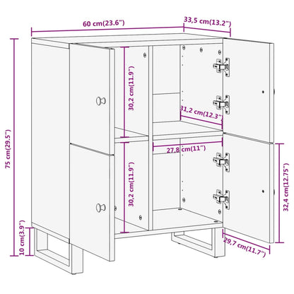 Armoire latérale marron et noir 60x33,5x75 cm bois de manguier