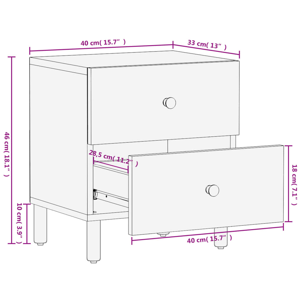 Tables de chevet 2 pcs noir 40x33x46 cm bois de manguier solide