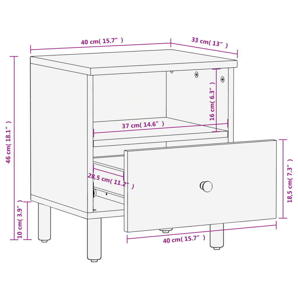 Tables de chevet 2 pcs noir 40x33x46 cm bois de manguier solide