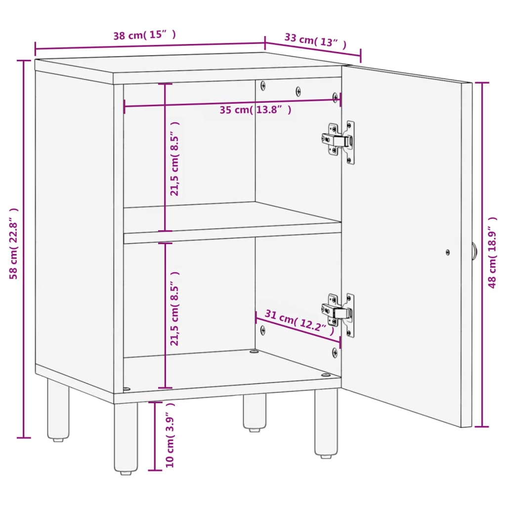 Armoire de salle de bain noir 38x33x58 cm bois massif manguier