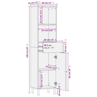 Armoire de salle de bain noir 38x33x160 cm bois massif manguier