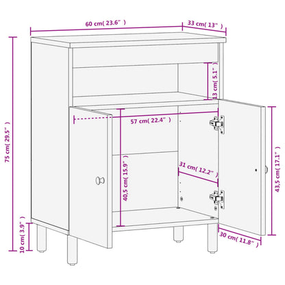 Armoire latérale noir 60x33x75 cm bois massif de manguier