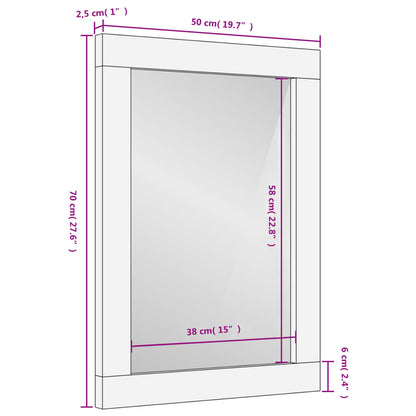 Miroir de bain noir 50x70x2,5 cm bois manguier massif et verre