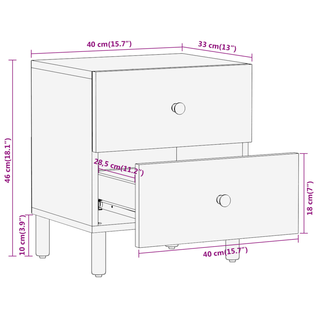 Table de chevet 40x33x46 cm Bois de manguier solide