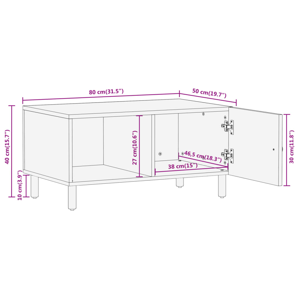 Table basse 80x50x40 cm bois de manguier massif