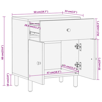 Table de chevet 50x33x60 cm bois de manguier massif