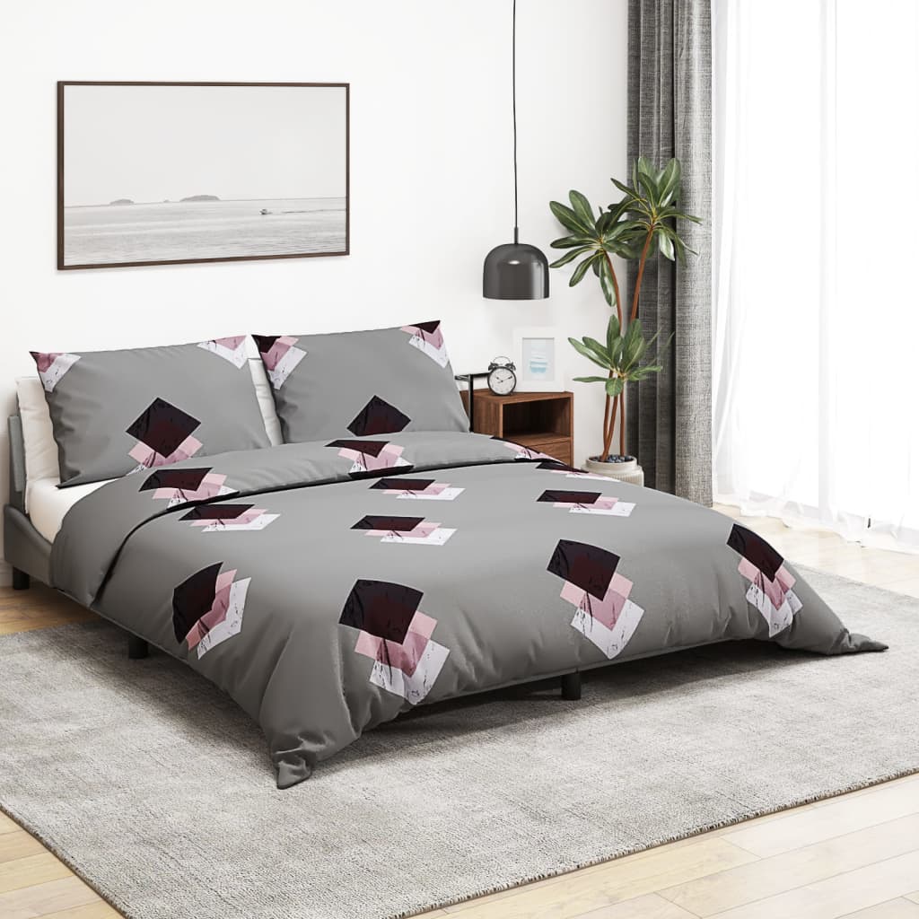 Ensemble de housse de couette Gris 155x220 cm Coton