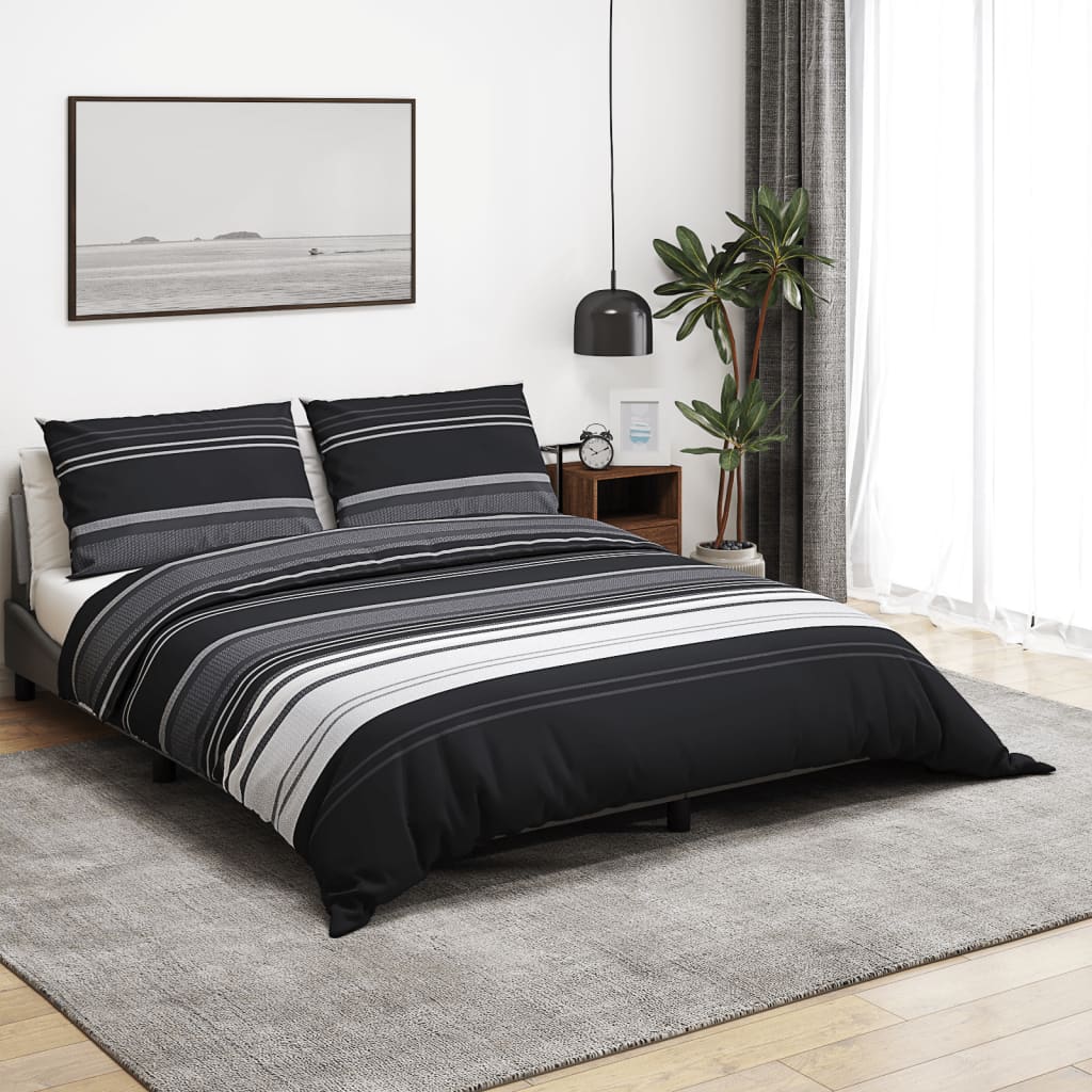 Ensemble de housse de couette noir et blanc 240x220 cm Coton