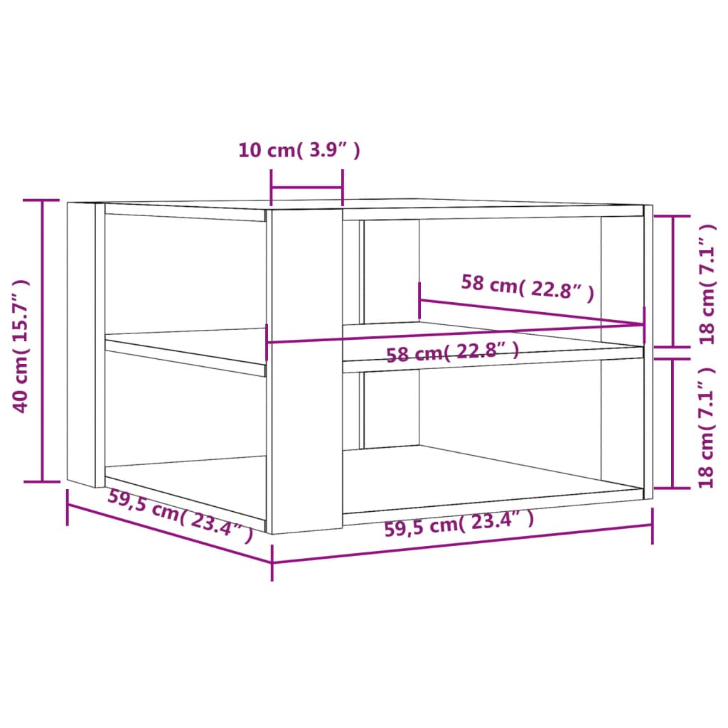 Table basse chêne fumé 59,5x59,5x40 cm bois d'ingénierie