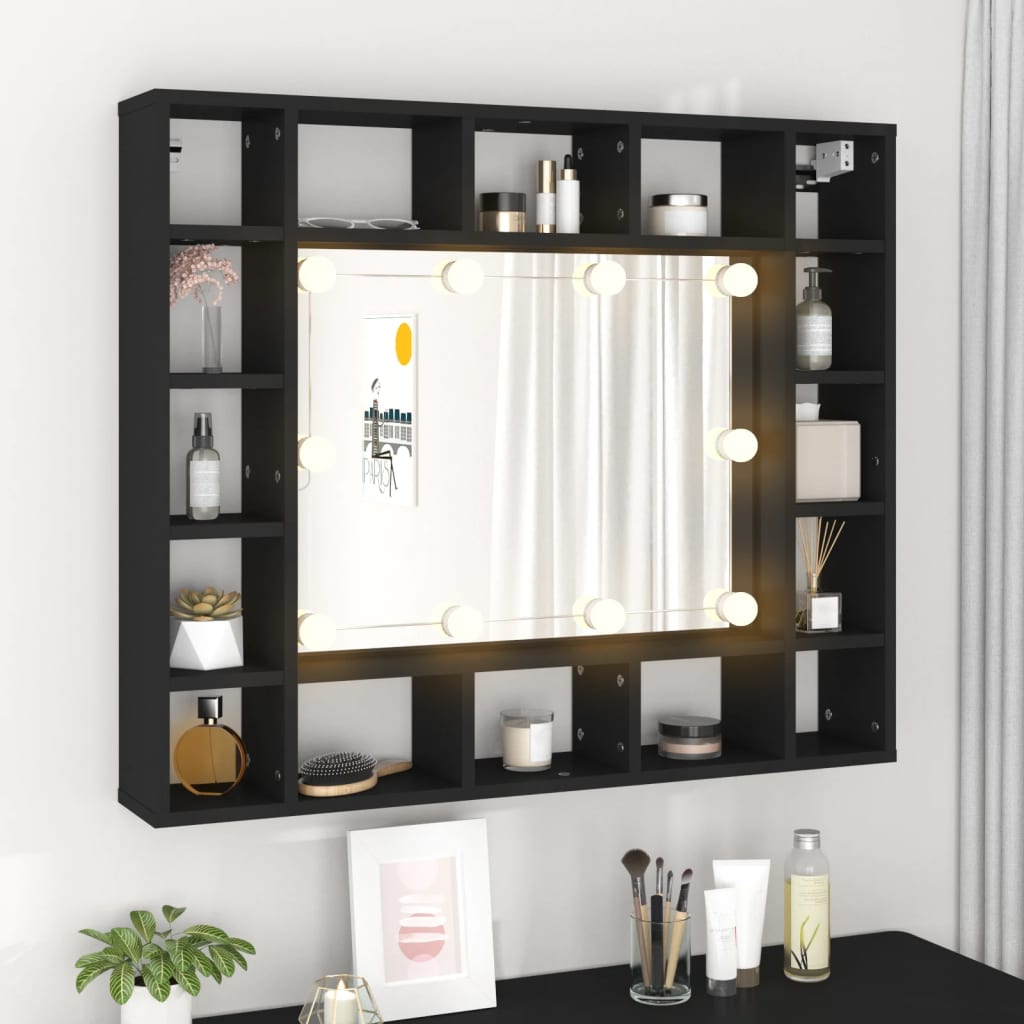 Armoire à miroir à LED noir 91x15x76,5 cm