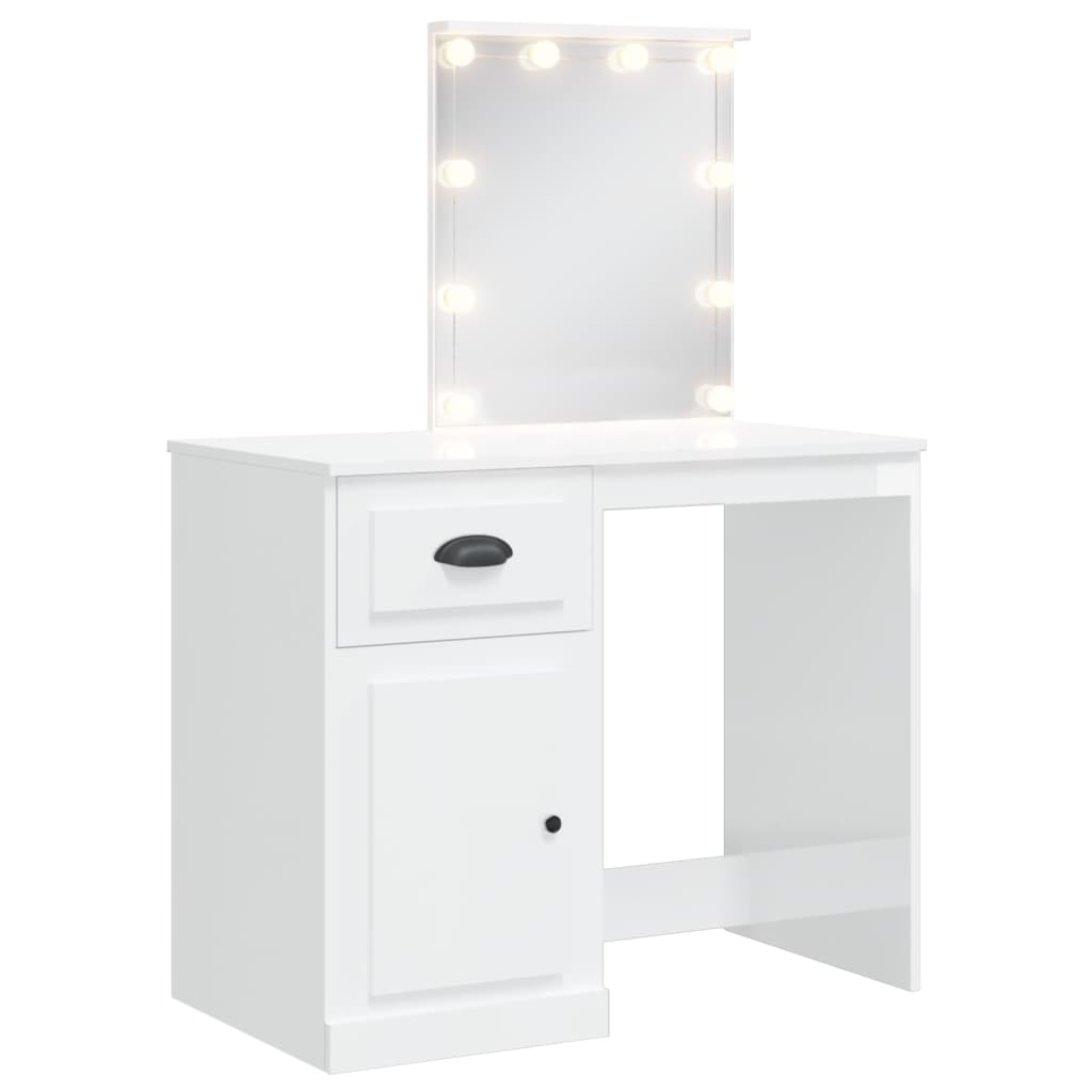 Coiffeuse avec lumières LED blanc brillant 90x42x132,5 cm