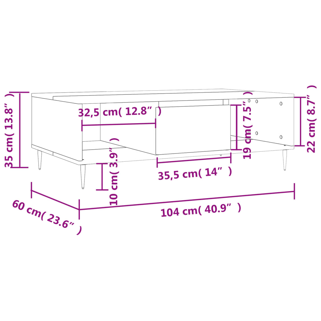 Table basse chêne sonoma 104x60x35 cm bois d'ingénierie