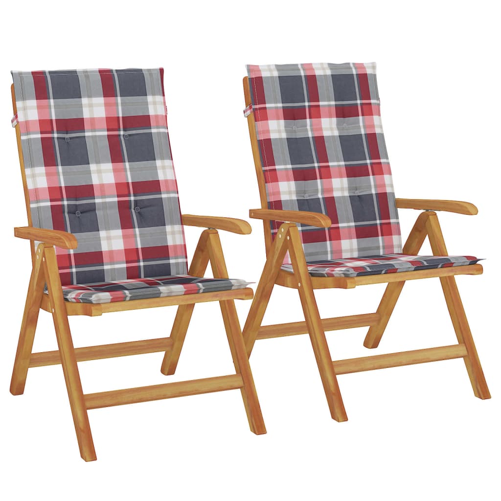 Chaises de jardin inclinables lot de 2 et coussins teck massif