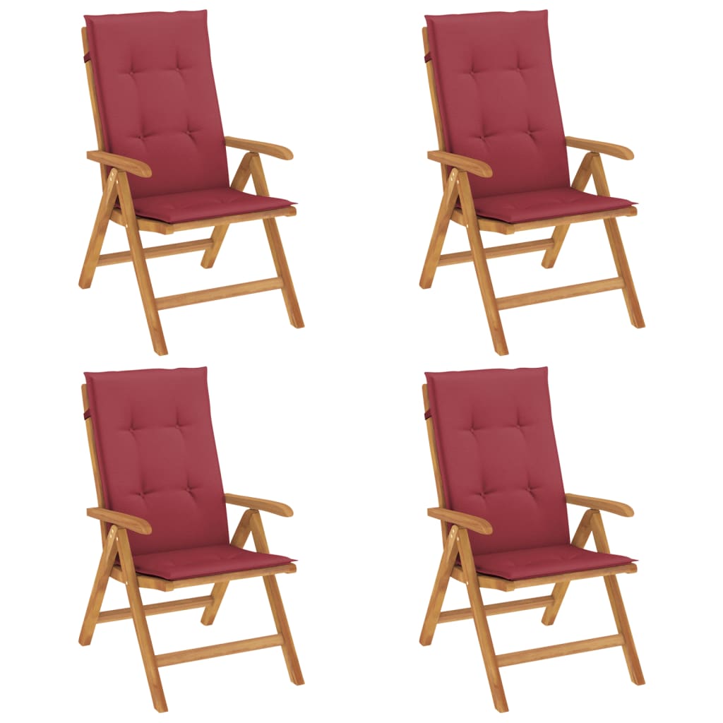 Chaises de jardin inclinables lot de 4 et coussins bois teck