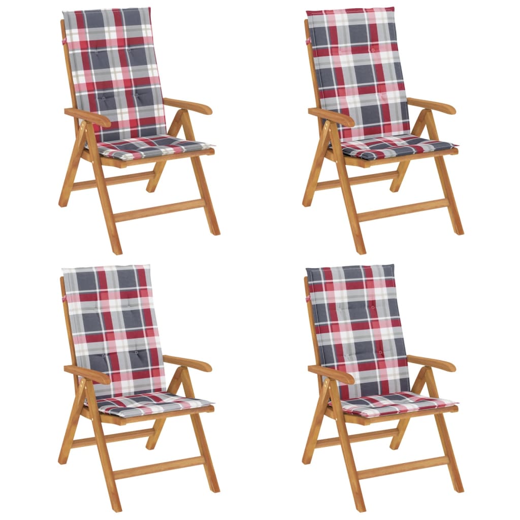 Chaises de jardin inclinables lot de 4 et coussins bois teck