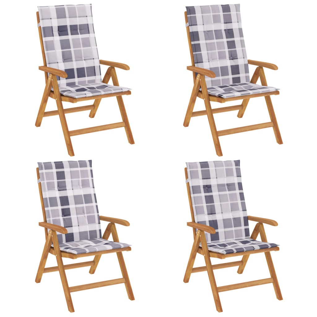 Chaises de jardin inclinables lot de 4 et coussins bois teck