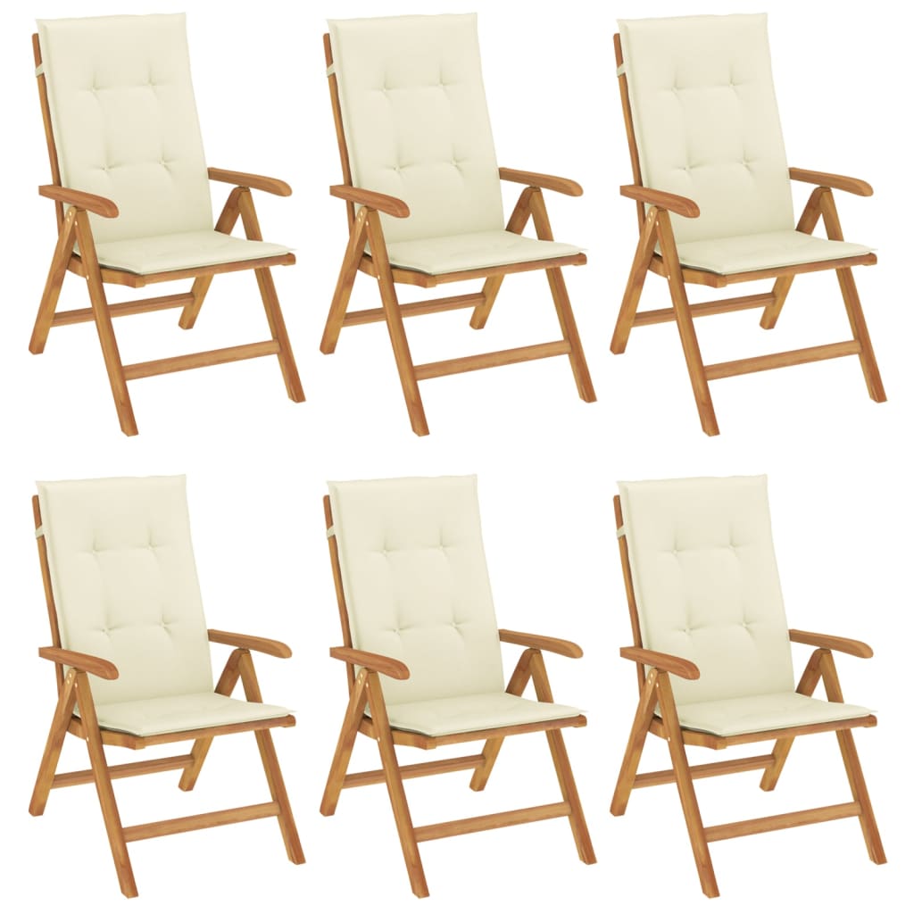 Chaises de jardin inclinables et coussins lot de 6 bois teck