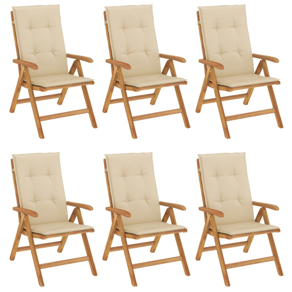 Chaises de jardin inclinables et coussins lot de 6 bois teck