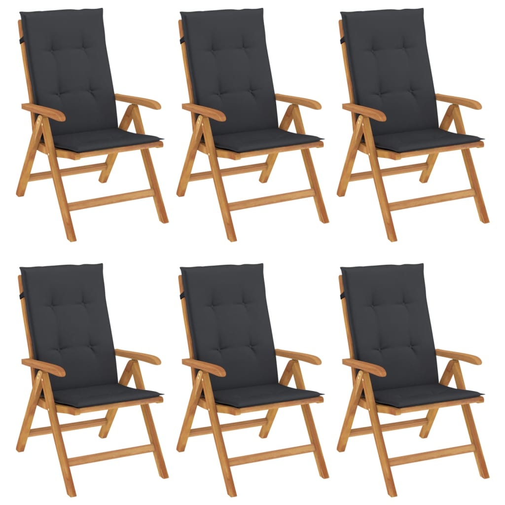 Chaises de jardin inclinables et coussins lot de 6 bois teck