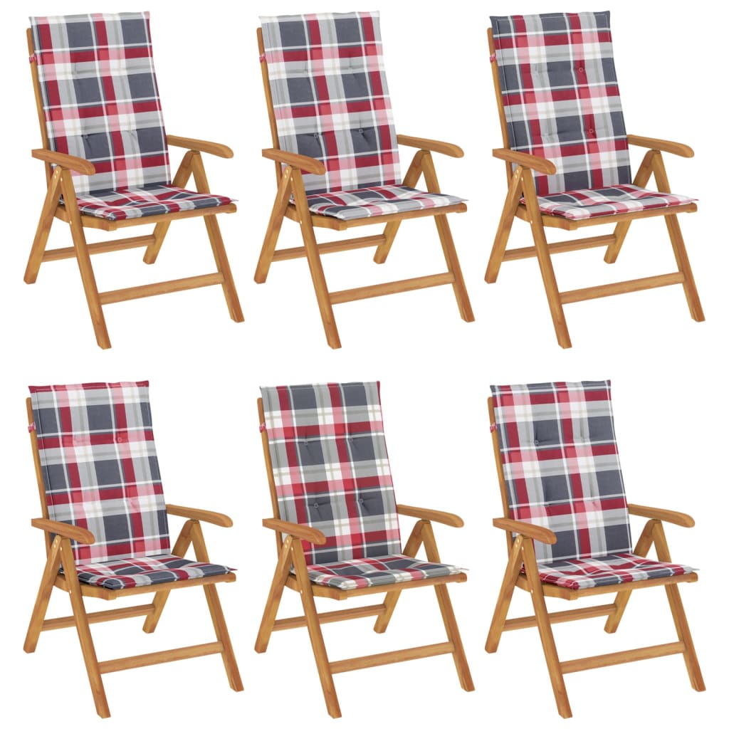 Chaises de jardin inclinables et coussins lot de 6 bois teck