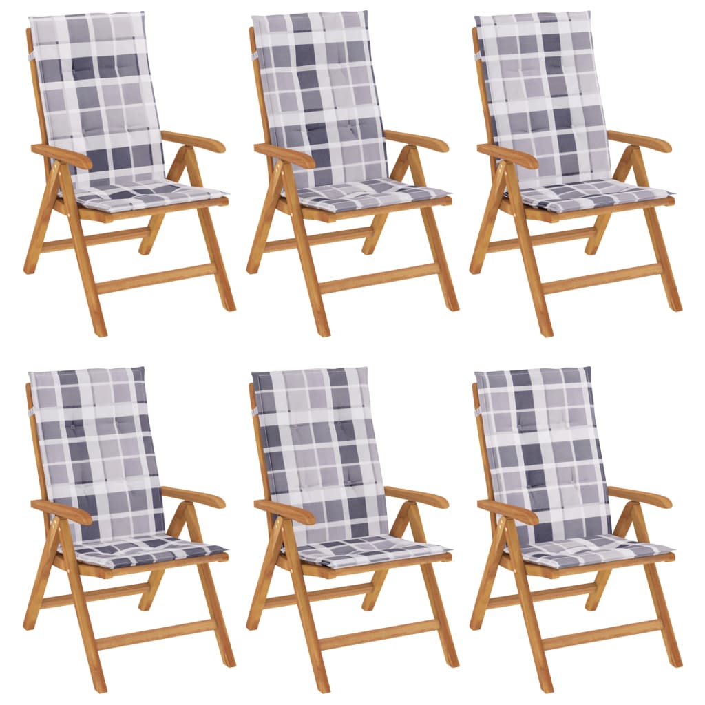 Chaises de jardin inclinables et coussins lot de 6 bois teck