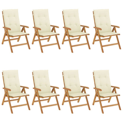 Chaises de jardin inclinables et coussins lot de 8 teck solide