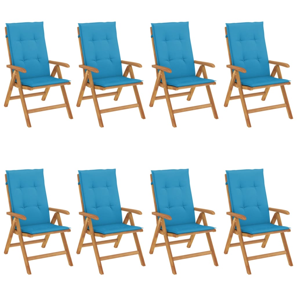 Chaises de jardin inclinables et coussins lot de 8 teck solide