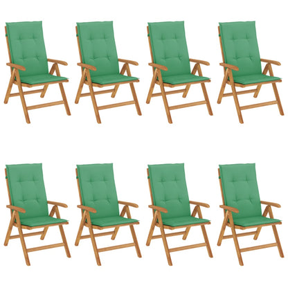 Chaises de jardin inclinables et coussins lot de 8 teck solide