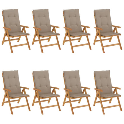 Chaises de jardin inclinables et coussins lot de 8 teck solide