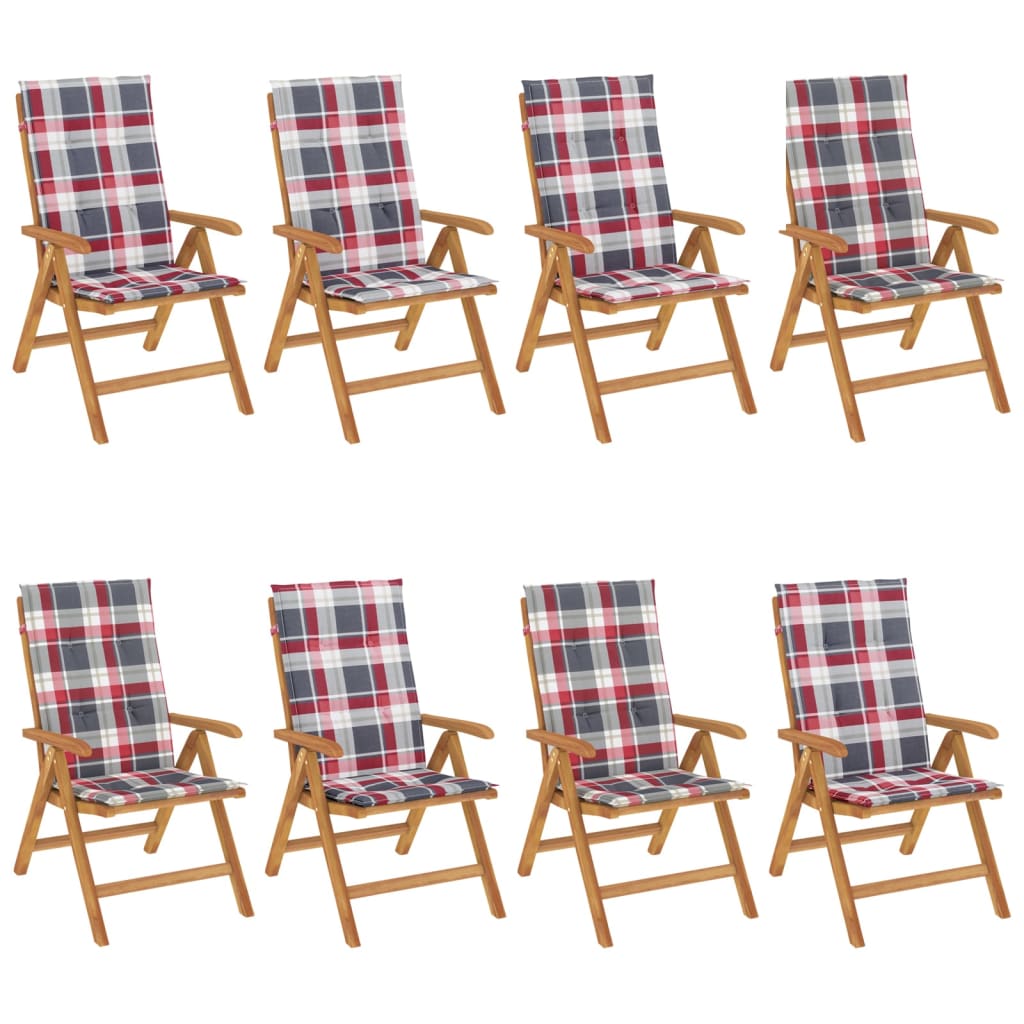 Chaises de jardin inclinables et coussins lot de 8 teck solide