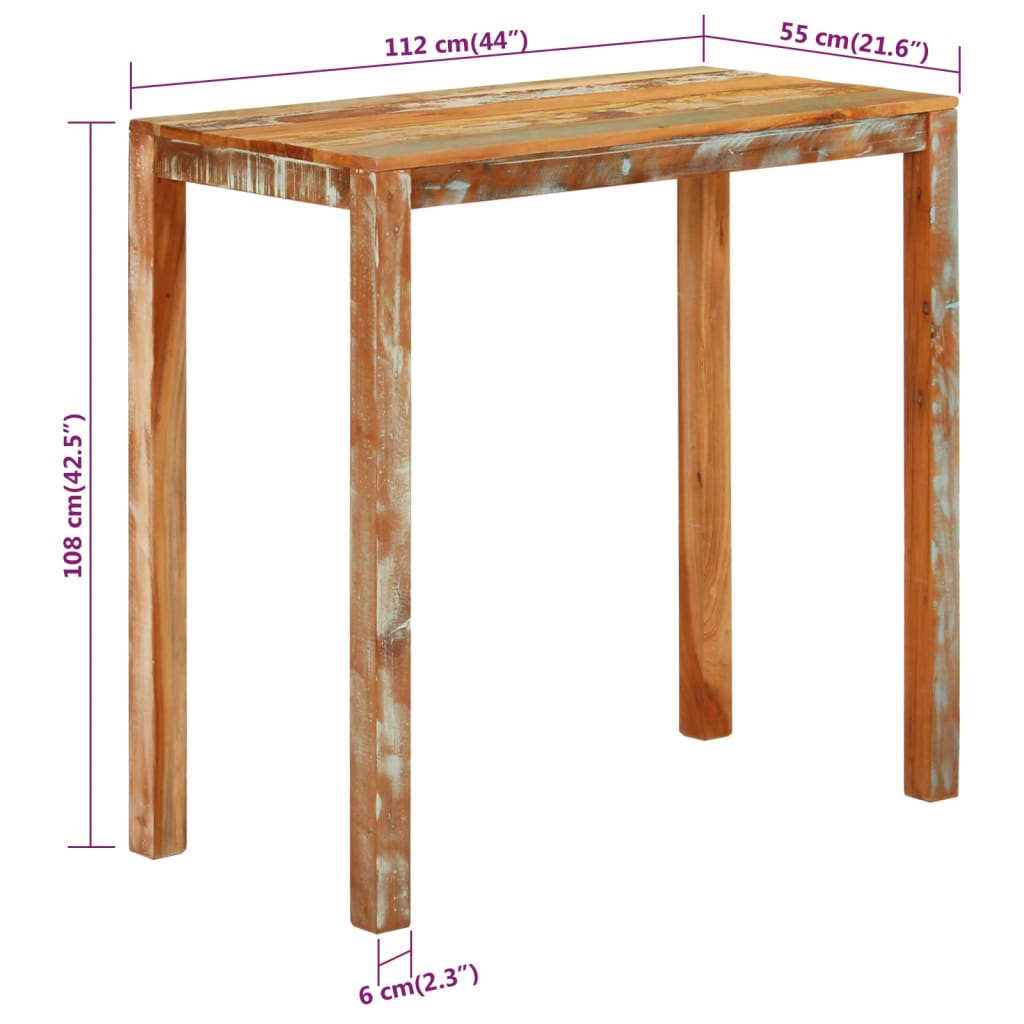 Table de bar 112x55x108 cm Bois massif de récupération