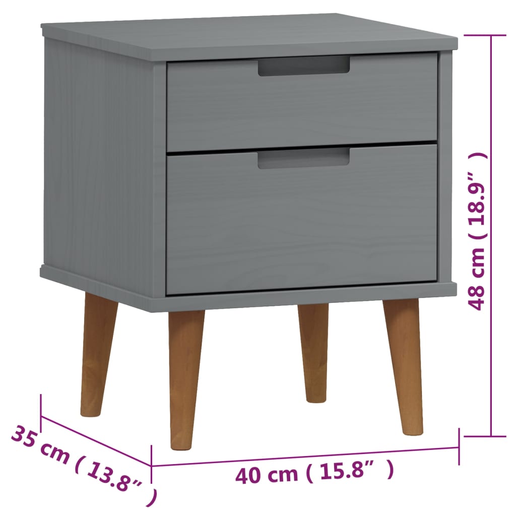 Table de chevet MOLDE Gris 40x35x48 cm Bois de pin massif