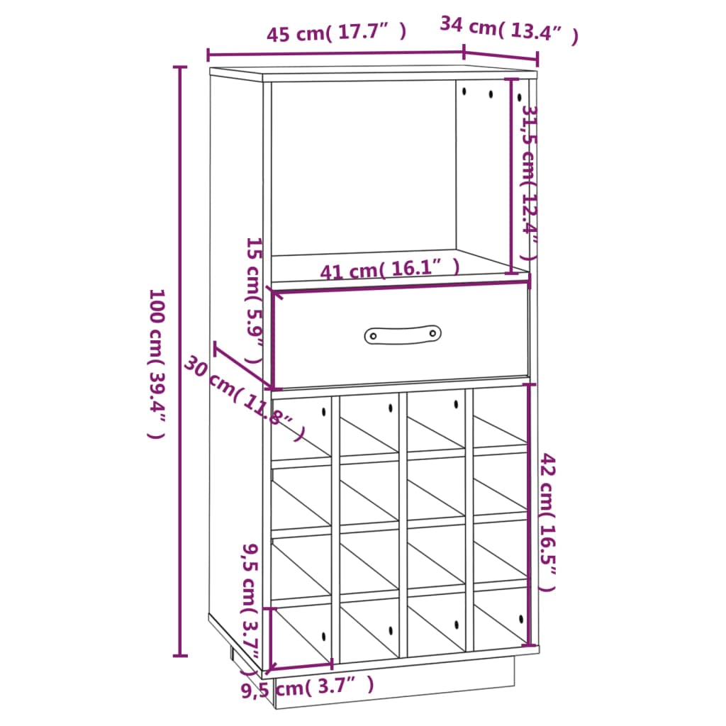 Armoire à vin Noir 45x34x100 cm Bois de pin massif