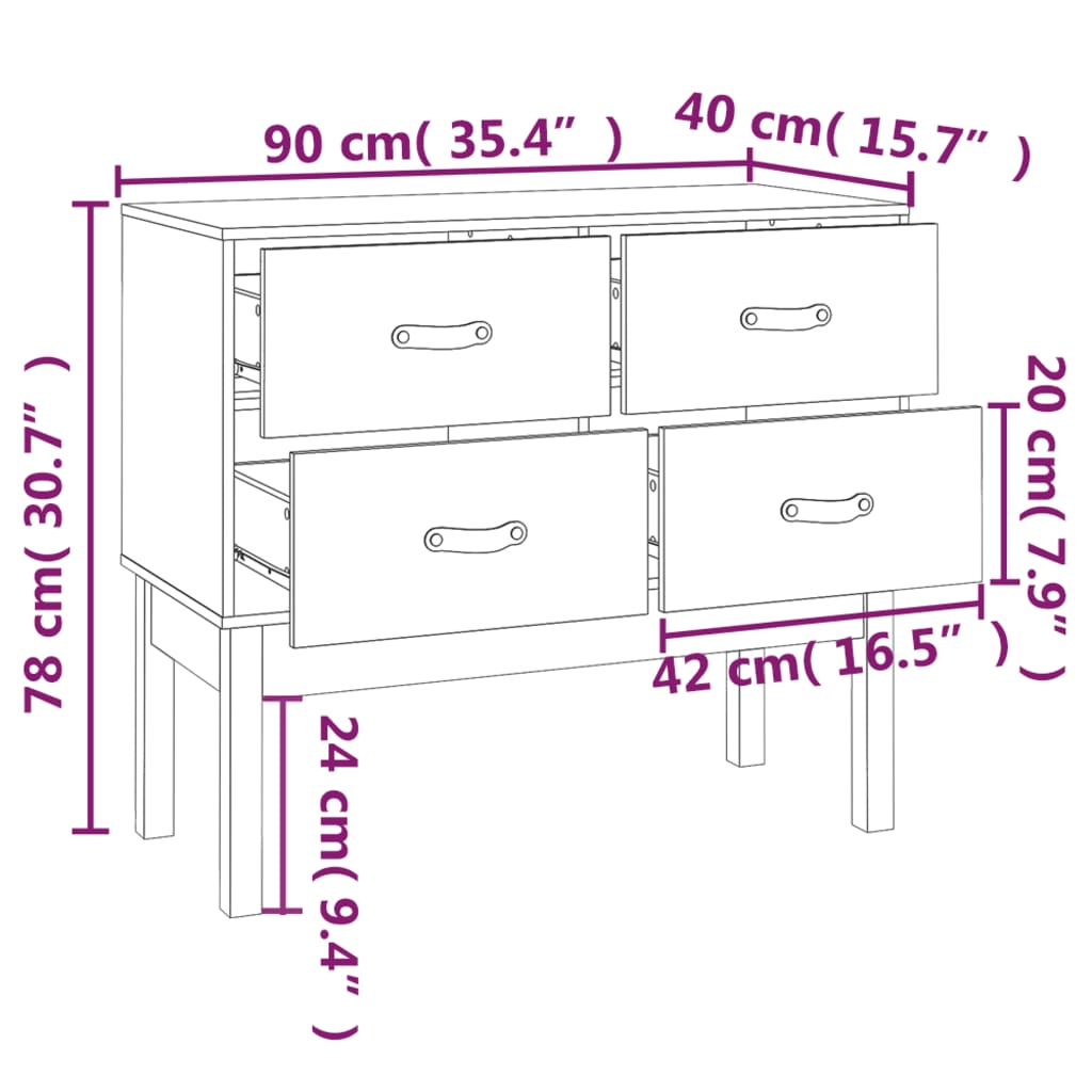 Armoire console Blanc 90x40x78 cm Bois de pin solide