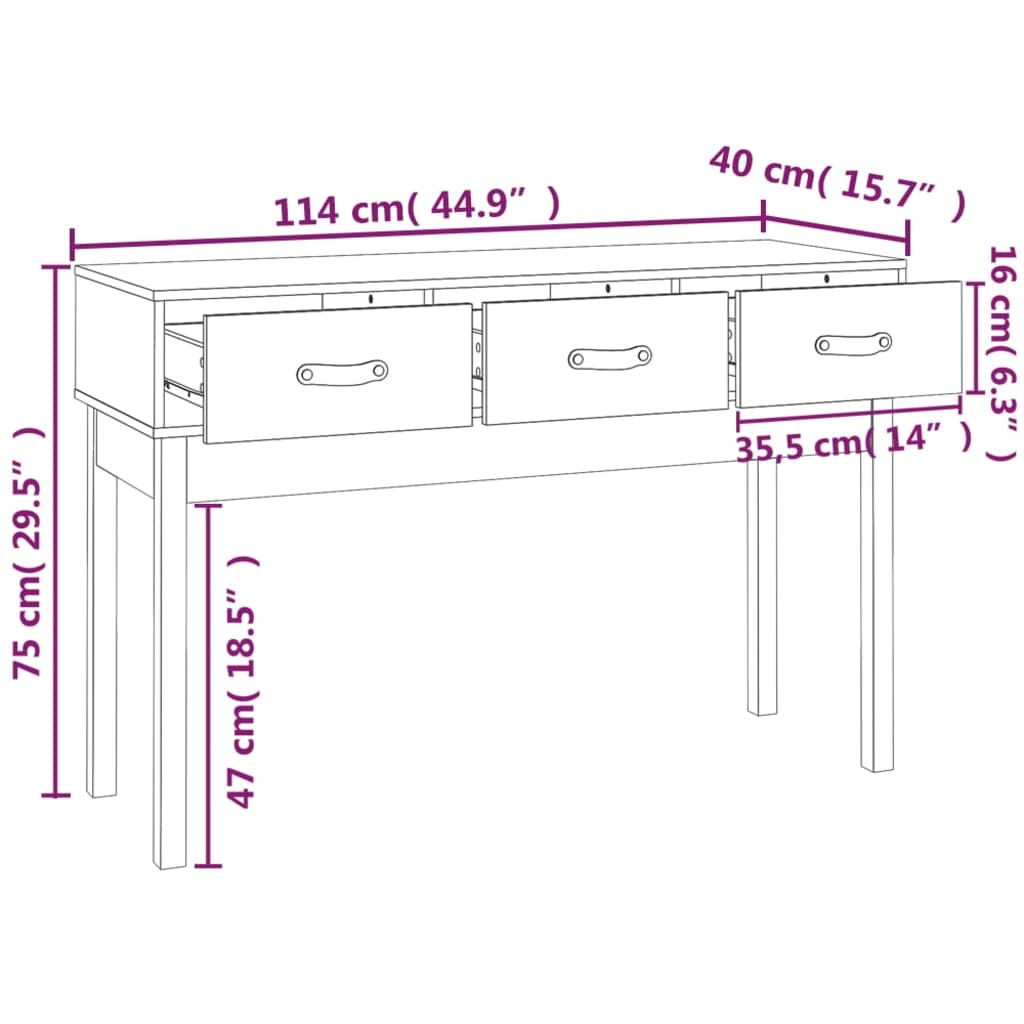 Table console Noir 114x40x75 cm Bois massif de pin