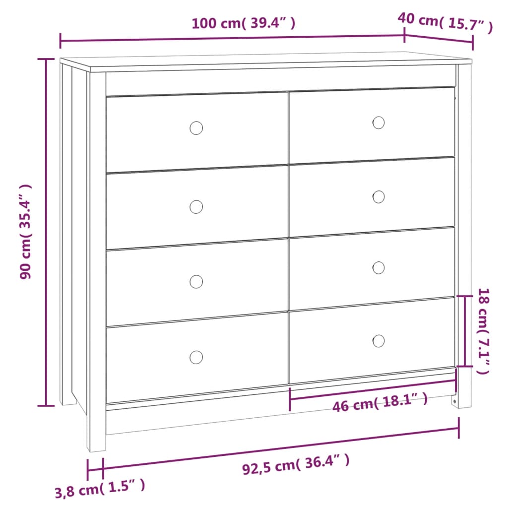 Armoire latérale 100x40x90 cm Bois de pin massif