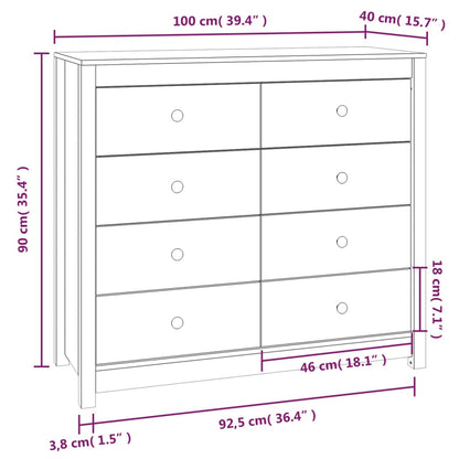 Armoire latérale Blanc 100x40x90 cm Bois de pin massif