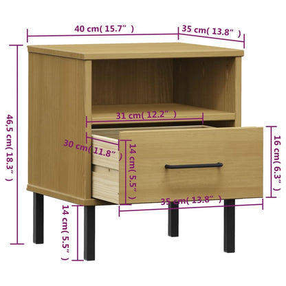 Table de chevet avec pieds en métal Marron Bois pin massif OSLO