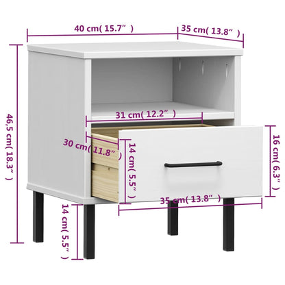 Table de chevet avec pieds en métal Blanc Bois pin massif OSLO