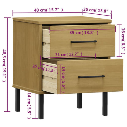 Table de chevet avec pieds en métal Marron Bois pin massif OSLO