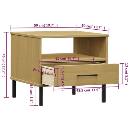 Table de chevet avec pieds en métal Marron Bois pin massif OSLO