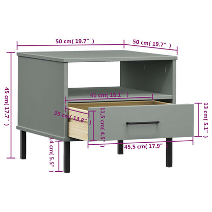 Table de chevet avec pieds en métal Gris Bois pin massif OSLO