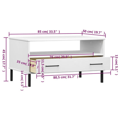 Table basse avec pieds en métal Blanc 85x50x45 cm Bois OSLO