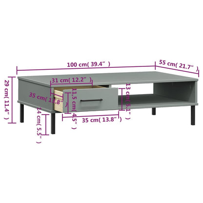 Table basse avec pieds en métal Gris Bois pin massif OSLO