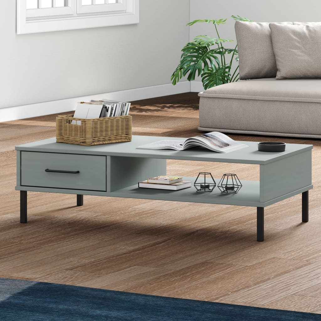 Table basse avec pieds en métal Gris Bois pin massif OSLO