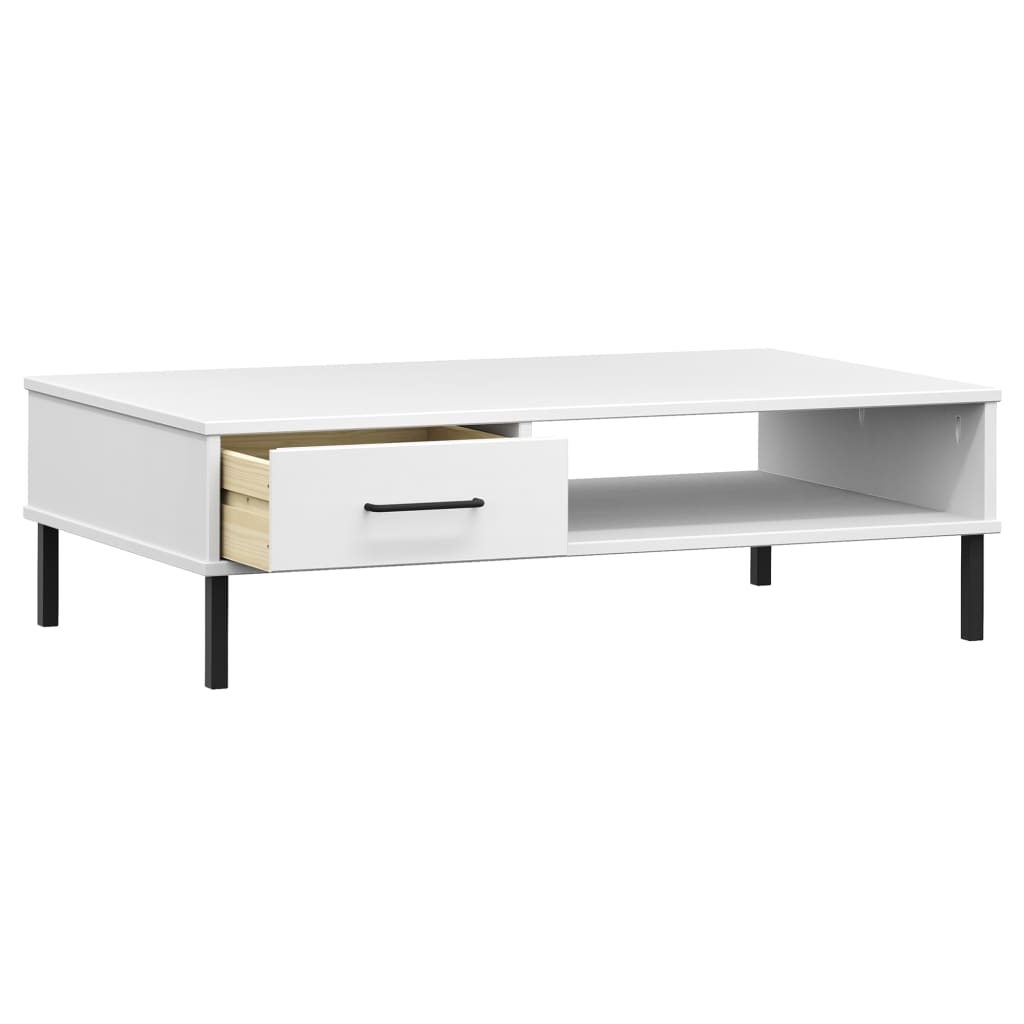 Table basse avec pieds en métal Blanc Bois pin massif OSLO