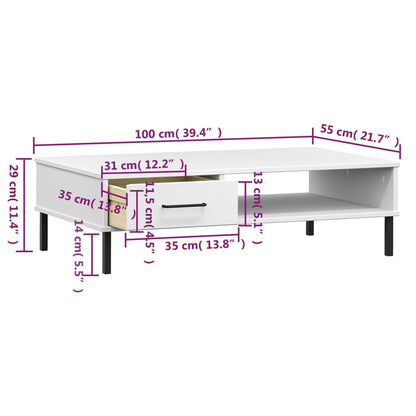 Table basse avec pieds en métal Blanc Bois pin massif OSLO